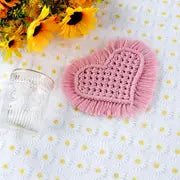 Handmade Heart Shape Cotton Rope Coaster with Tassel