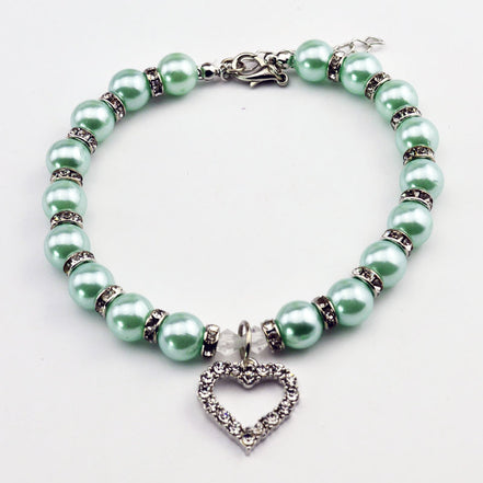 Pet Pearl Necklace with Heart Pendant for Cats and Dogs