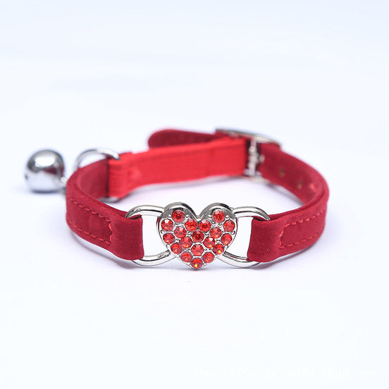 Cat Collar with Heart Flocking Diamond and Bell