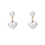 925 Silver Simple Heart Pearl Stud Earrings