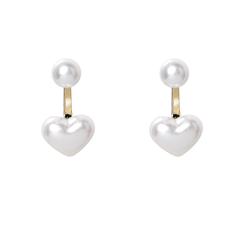 925 Silver Simple Heart Pearl Stud Earrings