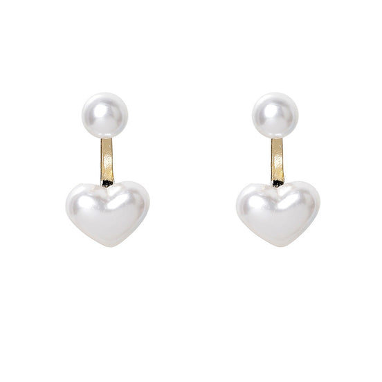 925 Silver Simple Heart Pearl Stud Earrings