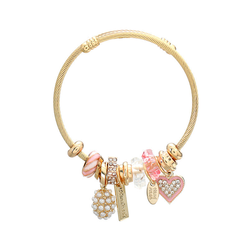 Heart Shaped Pearl Pendant Bracelet