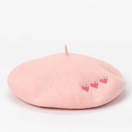 Embroidered Heart Beret Hat
