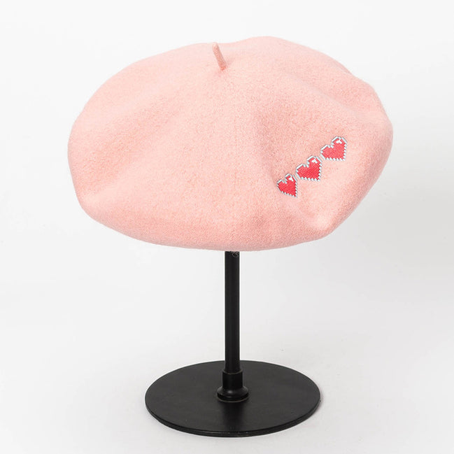 Embroidered Heart Beret Hat