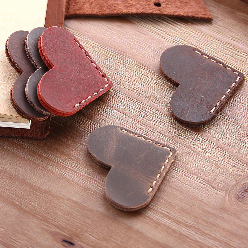 Handmade Vintage Leather Heart Bookmark, Pure Leather