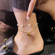 Mild Luxury Retro Double Layer Heart Anklet