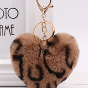 Leopard Print Plush Heart Keychain