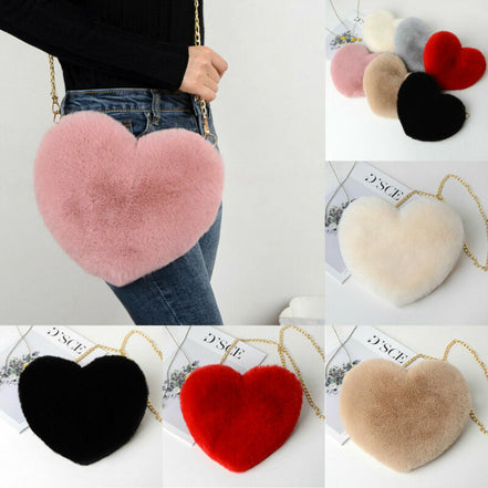 Fashion Heart-Shaped Plush Shoulder Chain Bag