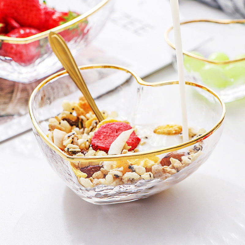 Heart-Shaped Glass Bowl with Hammered Gold Edge