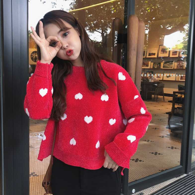 Loose Knit Heart Sweater