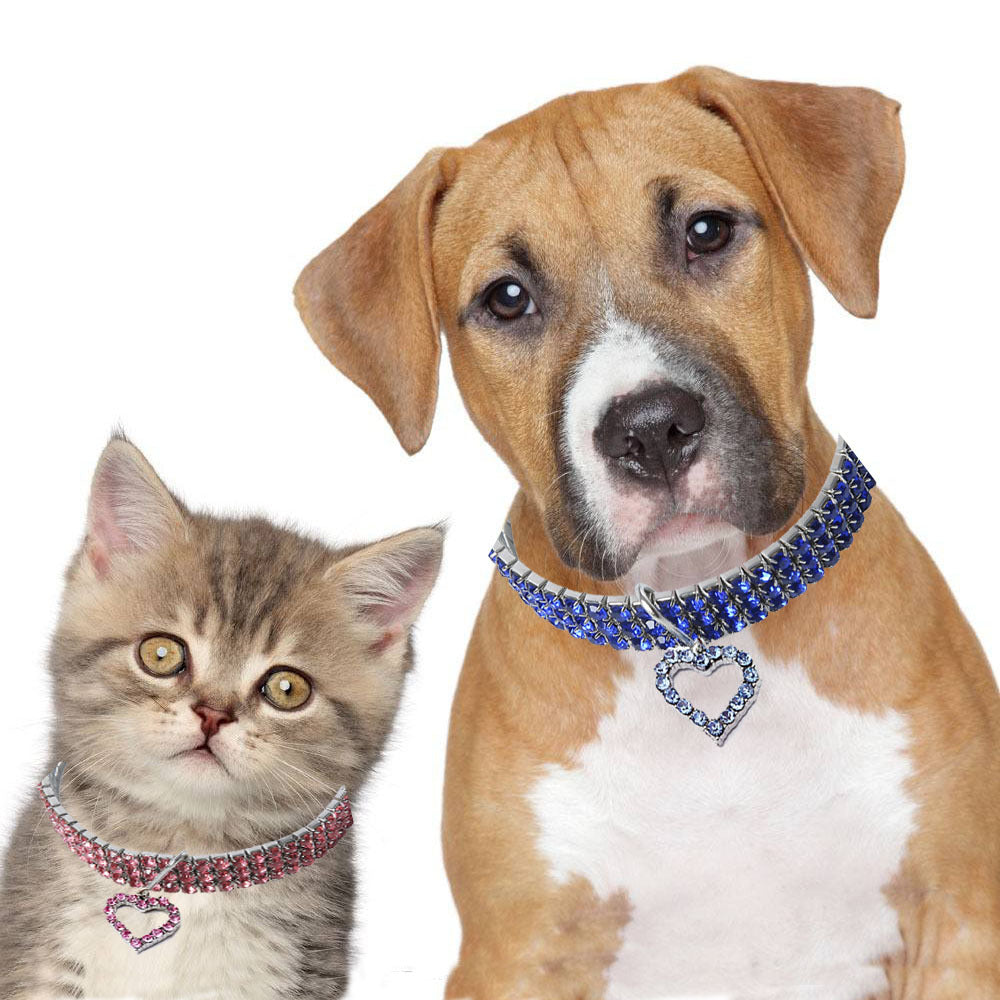 Heart-Shaped Rhinestone Pet Collar for Small Dogs & Cats