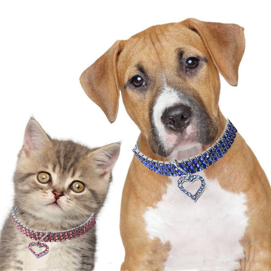Heart-Shaped Rhinestone Pet Collar for Small Dogs & Cats