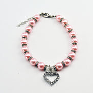 Pet Pearl Necklace with Heart Pendant for Cats and Dogs