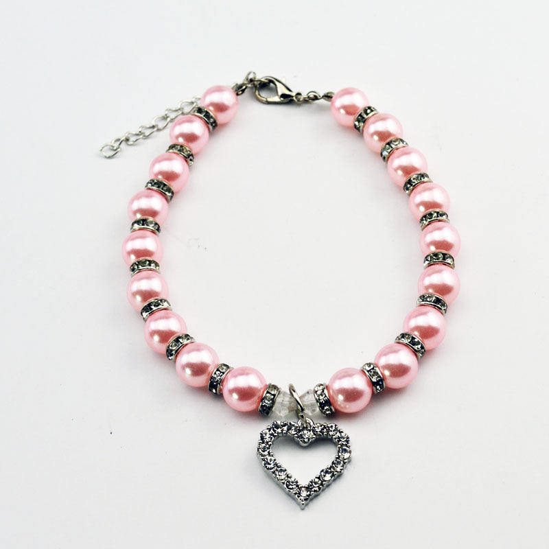 Pet Pearl Necklace with Heart Pendant for Cats and Dogs