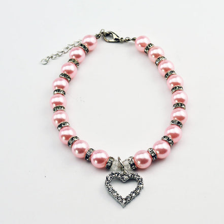 Pet Pearl Necklace with Heart Pendant for Cats and Dogs