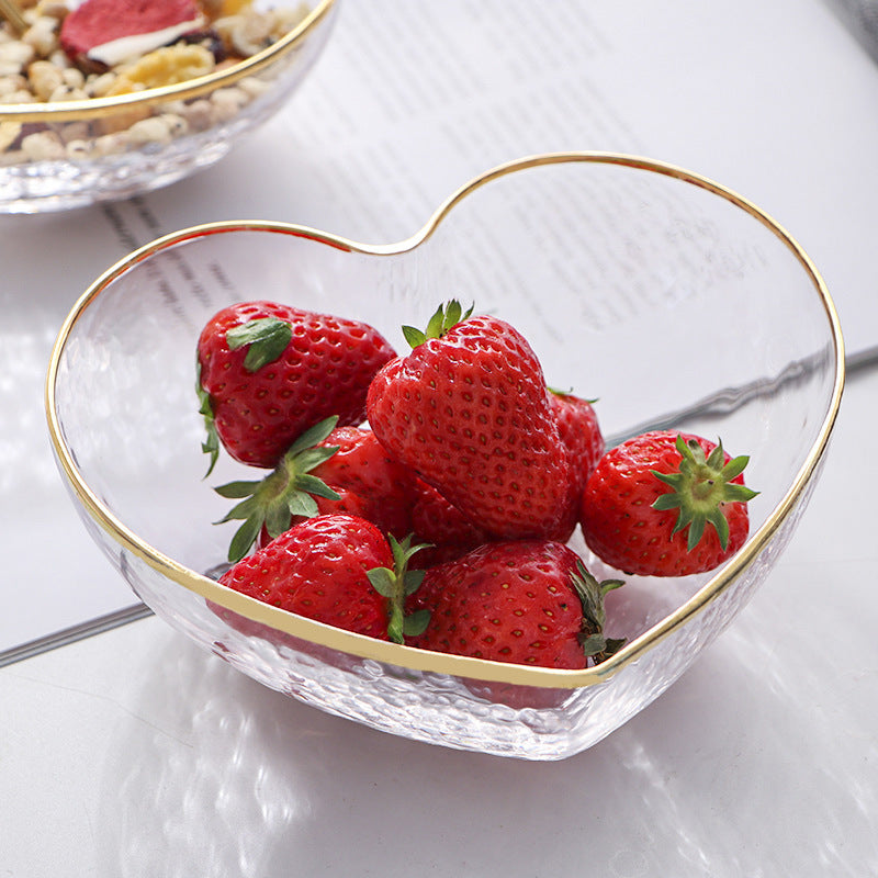 Heart-Shaped Glass Bowl with Hammered Gold Edge