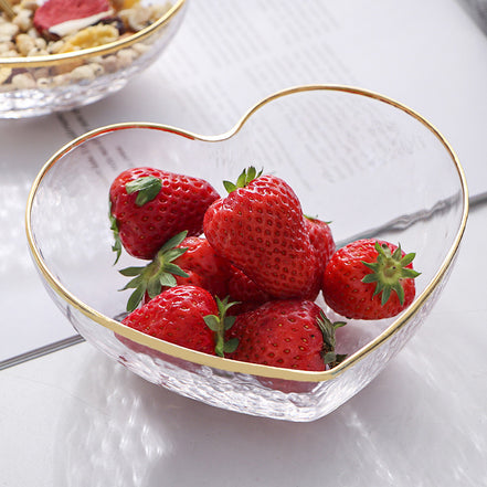 Heart-Shaped Glass Bowl with Hammered Gold Edge