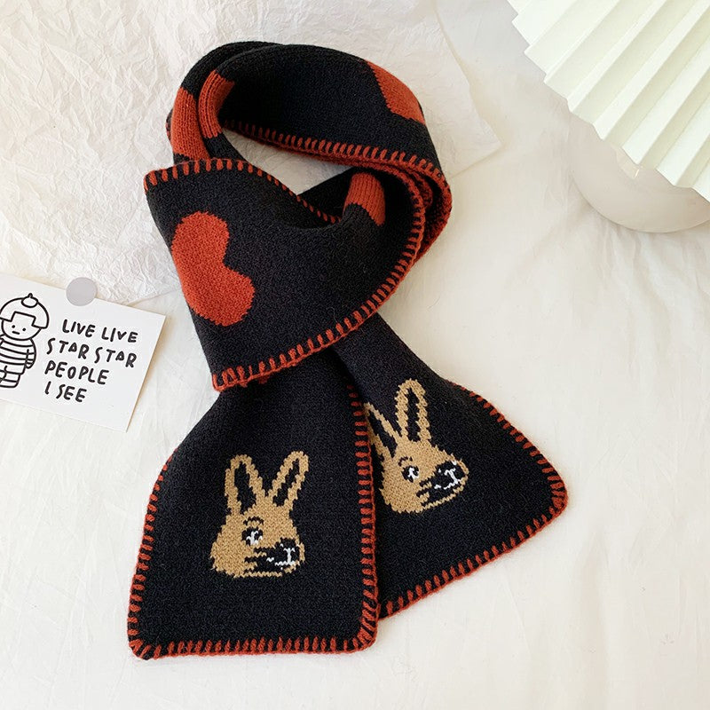 Korean Style Warm Knitted Scarf with Heart Rabbit Design