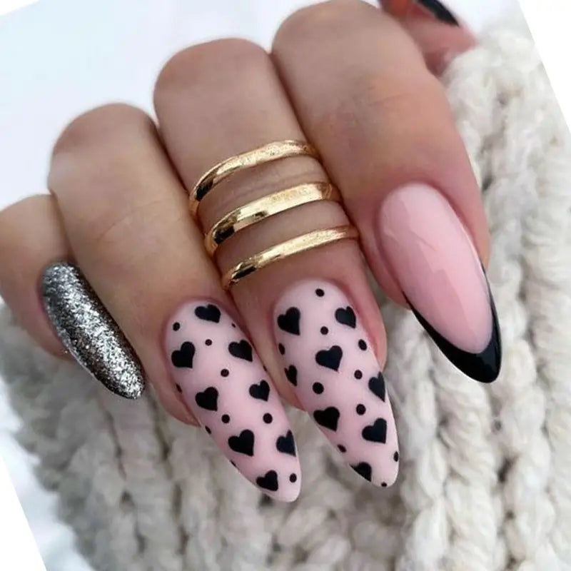 2pcs Black White 3D Love Heart Nail Art Stickers Set