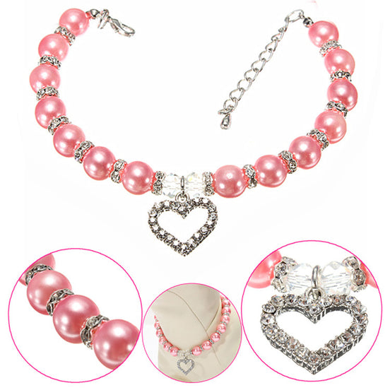 Pet Pearl Necklace with Heart Pendant for Cats and Dogs