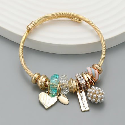Heart Shaped Pearl Pendant Bracelet
