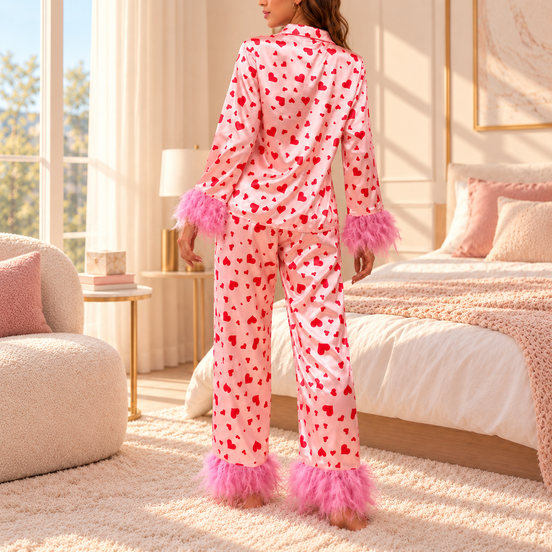 Midnight Hearts Feather Pajama Set