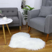 Heart Shaped Fluffy Rug - Faux Wool Shag Carpet
