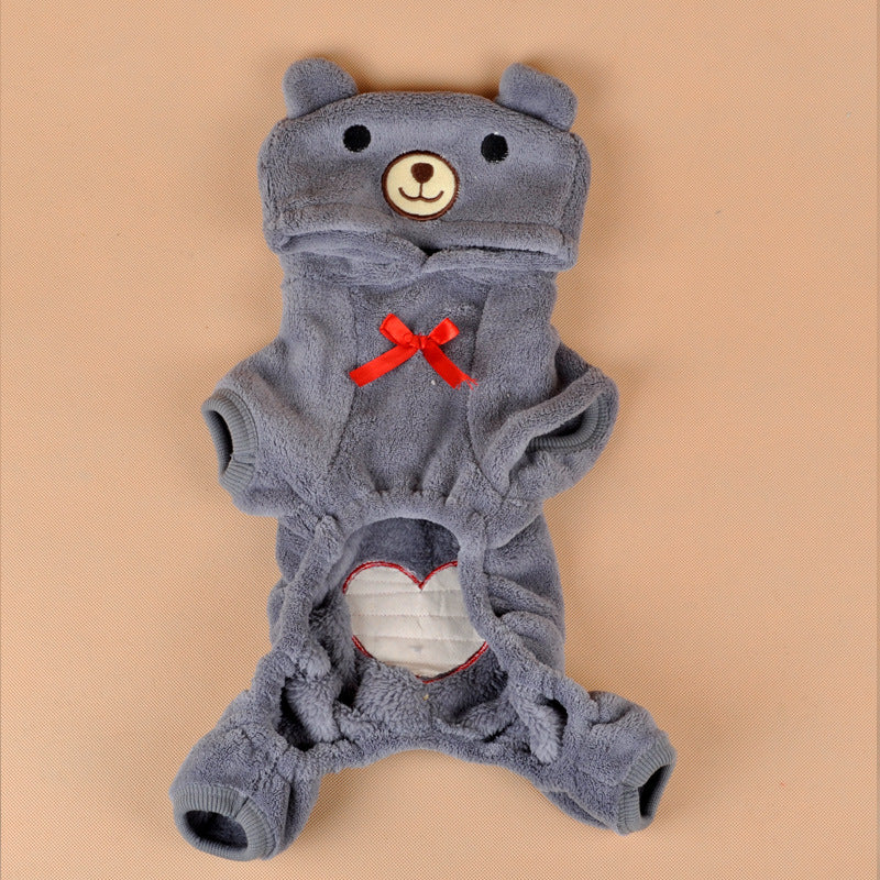 Pet Dog Clothes with Coral Fleece, Heart Bear Design