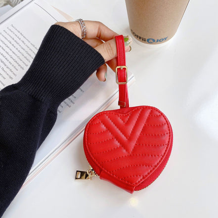 Heart-Shaped Embroidered Leather Earphone Case