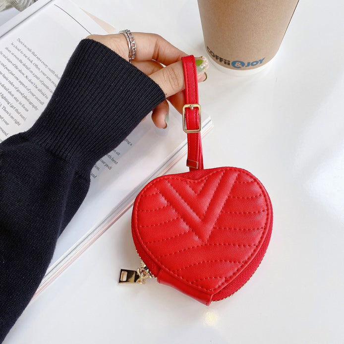 Heart-Shaped Embroidered Leather Earphone Case