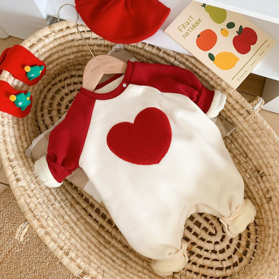 Baby Winter Fleece Romper with Heart Design (Newborn)