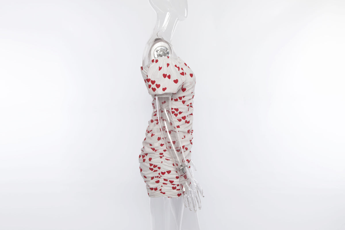 Summer Women's Heart Print Off-Shoulder Dress