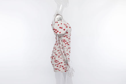Summer Women's Heart Print Off-Shoulder Dress