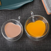 Heart Shaped Double Wall Glass Mug Set for Lovers