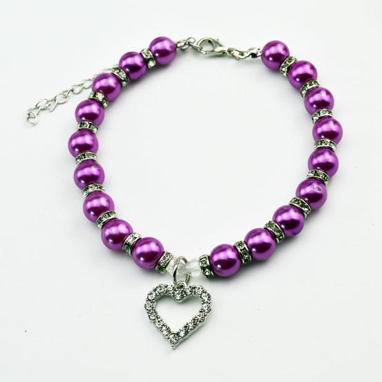 Pet Pearl Necklace with Heart Pendant for Cats and Dogs
