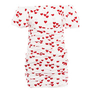 Summer Women's Heart Print Off-Shoulder Dress