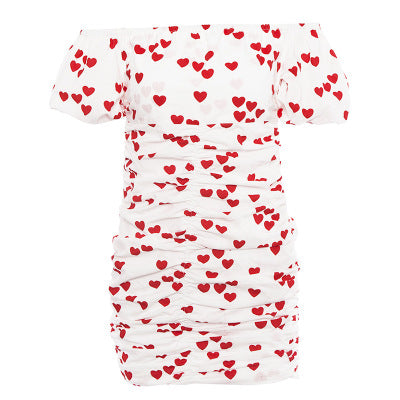 Summer Women's Heart Print Off-Shoulder Dress