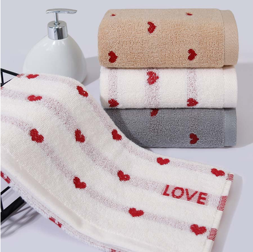 Thick Cotton Hand Towel with Embroidered Heart Design