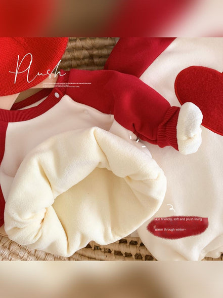 Baby Winter Fleece Romper with Heart Design (Newborn)