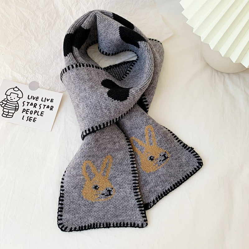 Korean Style Warm Knitted Scarf with Heart Rabbit Design