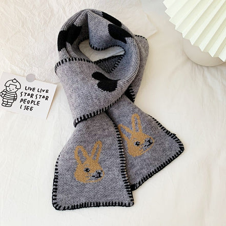 Korean Style Warm Knitted Scarf with Heart Rabbit Design
