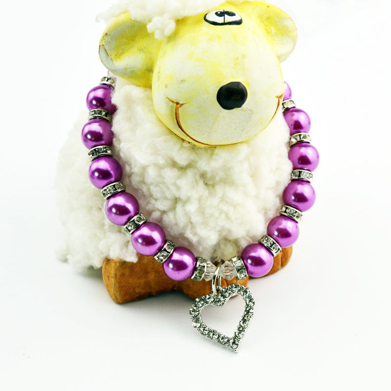 Pet Pearl Necklace with Heart Pendant for Cats and Dogs