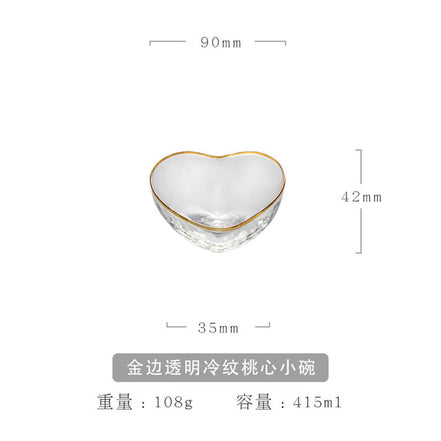 Heart-Shaped Glass Bowl with Hammered Gold Edge