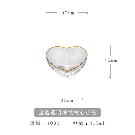 Heart-Shaped Glass Bowl with Hammered Gold Edge