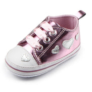 Shiny Leather Heart Soft Sole Baby Walking Shoes