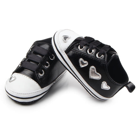 Shiny Leather Heart Soft Sole Baby Walking Shoes