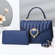 Quilted Handbag Set with Heart Decor & Long Wallet