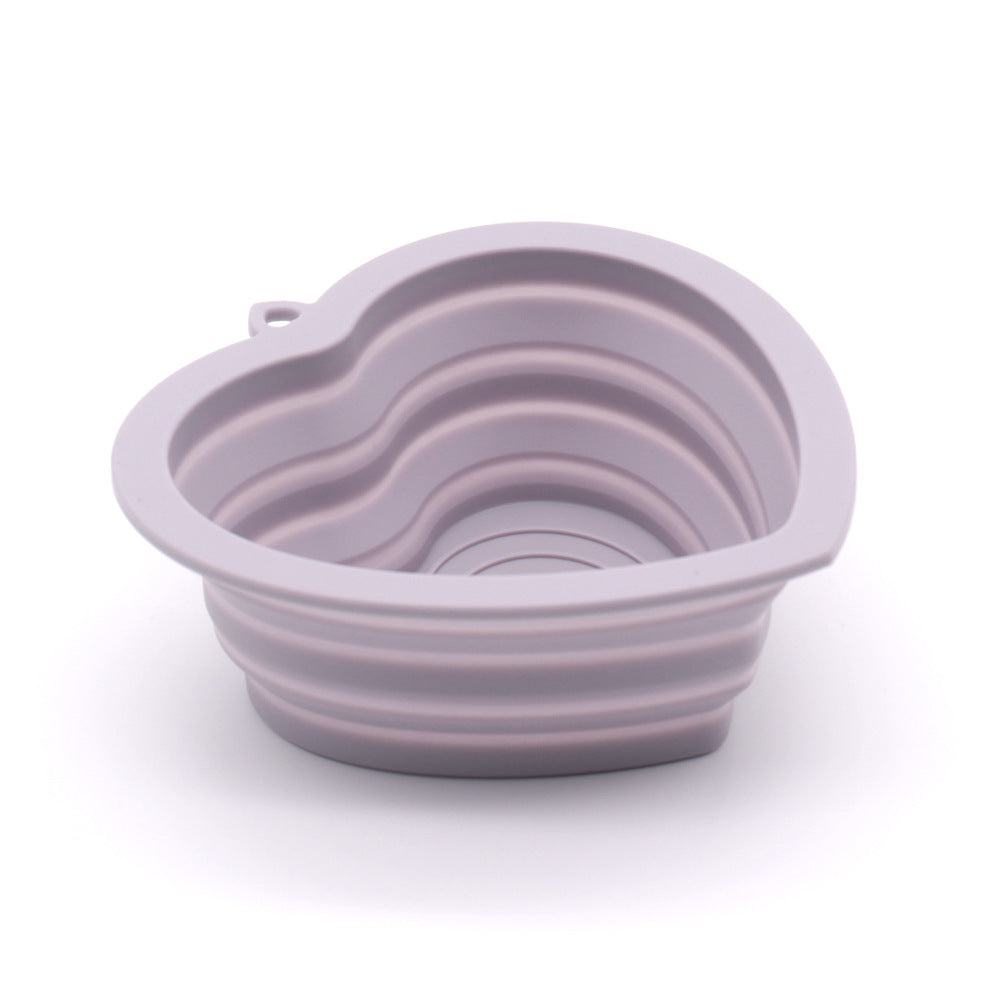 Silicone pet folding bowl, dog rice bowl, heart-shaped cute puppy bowl, cat bowl, portable outdoor bowl, dog food bowl
