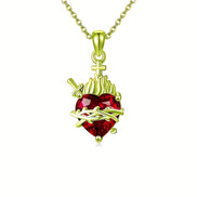 A red heart-shaped cross heart necklace with a chain